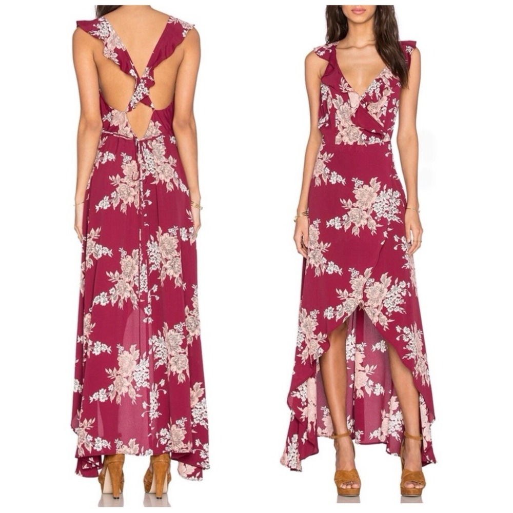 Privacy Please Revolve Fillmore Floral Maxi Dress Size Small Red High Low Ruffle